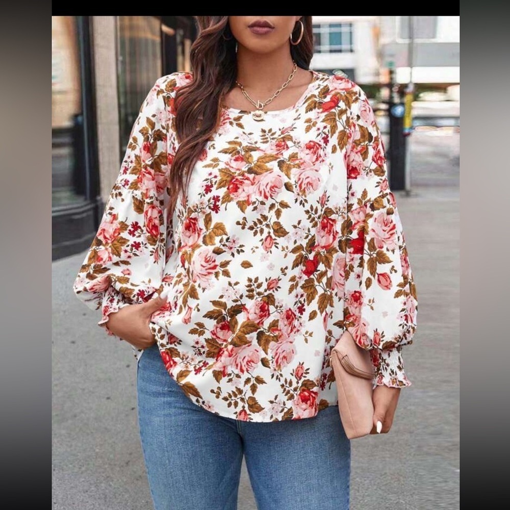 New Boutique floral print lantern sleeve Blouse size 3X 🌺🌹🌸 BB RM
